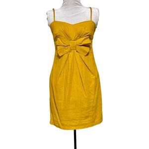 Women’s 100% Linen Bow Front Sundress Small/Medium Mustard Color Spaghetti Strap